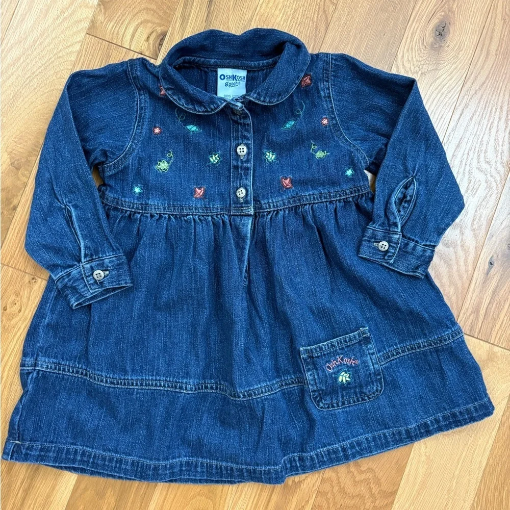 OshKosh B'gosh Blue Denim Dress with Colorful Embroidery